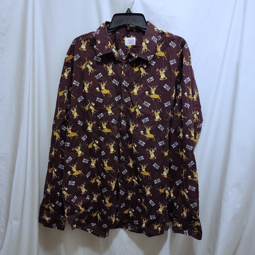 North‎ Pole Trading Co Brew Dolph Christmas Reindeer Beer Shirt Mens XXL Brown